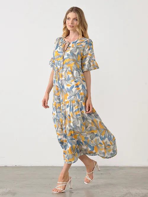 Julia - Layered Print Dress with Necktie