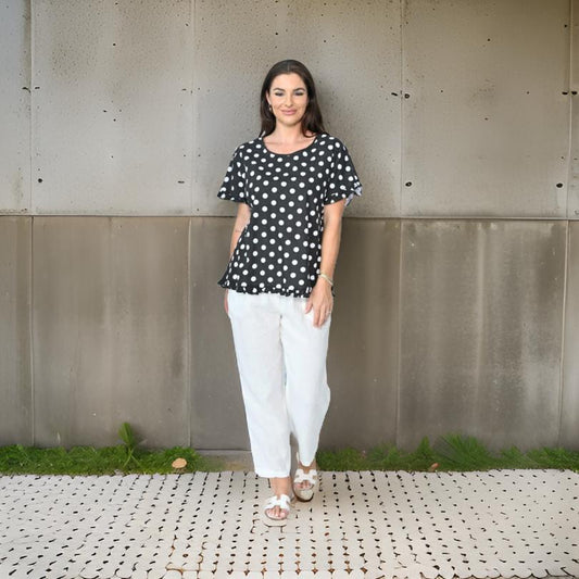 Monica - Black & White Polka Dot Top